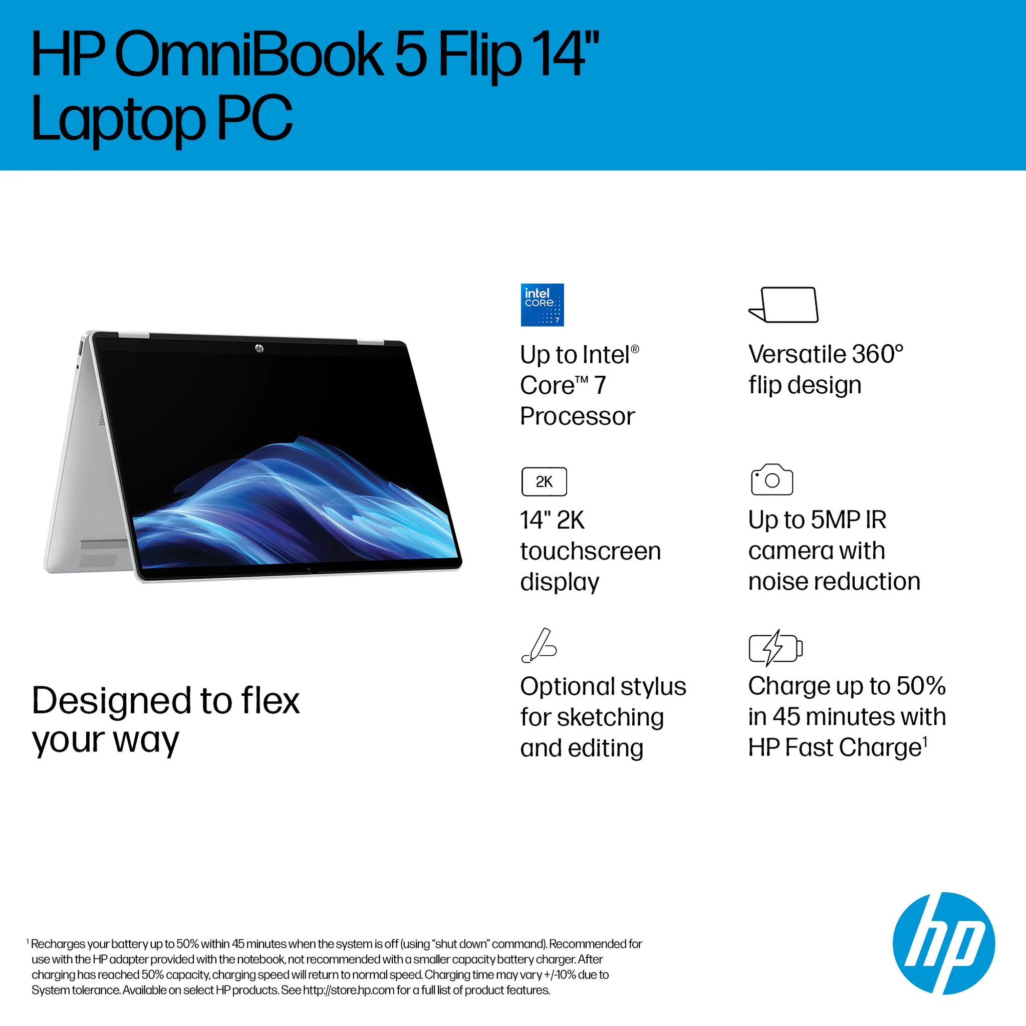 Hp OmniBook 5 Flip 14-fp0007na laptop — keyboard and trackpad